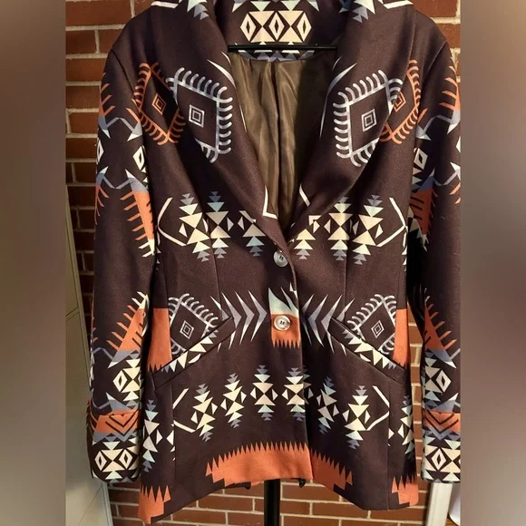 Boho Western Aztec Print Blazer‎ Jacket Southwestern Rustic Festival - Picture 6 of 10